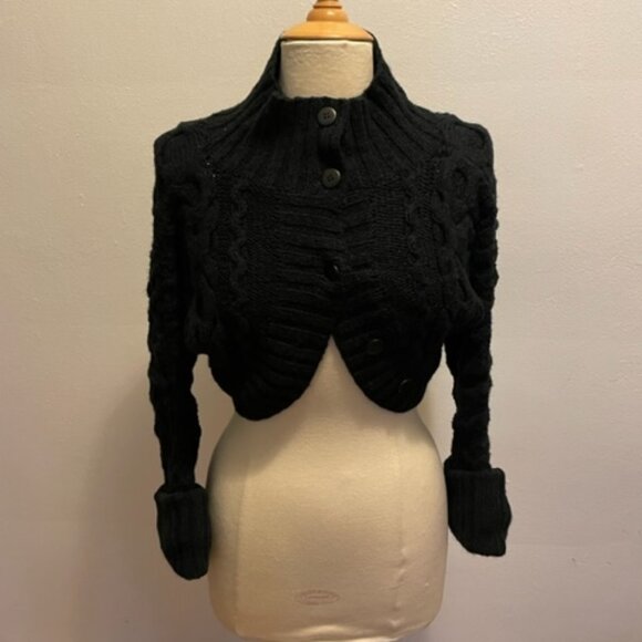 easel heavy gauge Aran stitch mock neck shrug in black NWOT - Picture 1 of 7